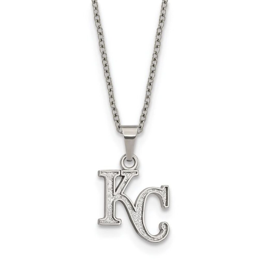Stainless Steel MLB Kansas City Royals Small K-C Necklace, 18-20 Inch